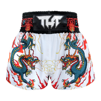 TUFF - White with Blue Chinese Dragon Thai Boxing Shorts