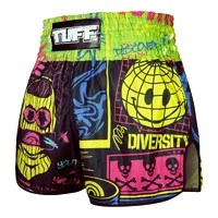 TUFF - 'Neon Graffiti' High-Cut Retro Muay Thai Shorts - Small