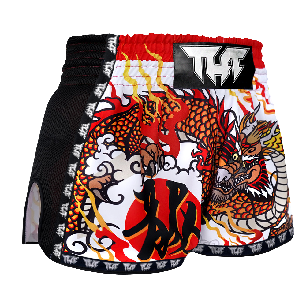 TUFF White Chinese Dragon Retro Muay Thai Shorts