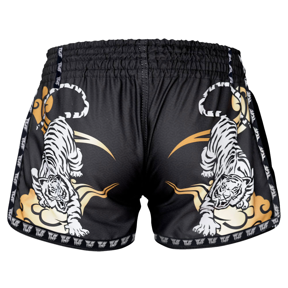 TUFF - Black Double Tiger Retro Muay Thai Shorts