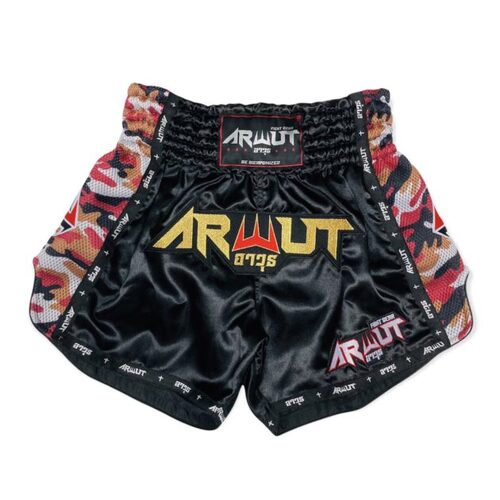 ARWUT - Camo Edition Muay Thai Shorts - Black/Red - Extra Extra Small