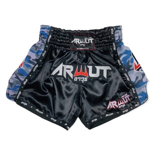 ARWUT - Camo Edition Muay Thai Shorts - Black/Blue - Extra Extra Small