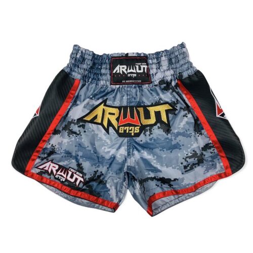 ARWUT - Carbon Edition Muay Thai Shorts - Grey Camo/Black - Extra Extra Small