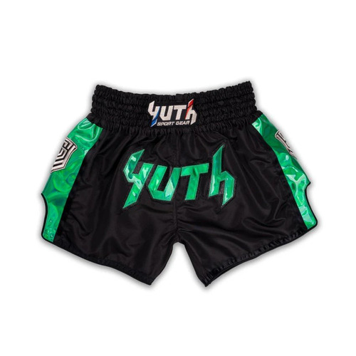 YUTH - Hologram Muay Thai Shorts - Black/Green - Extra Small