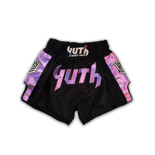 YUTH - Hologram Muay Thai Shorts - Black/Purple - Extra Small