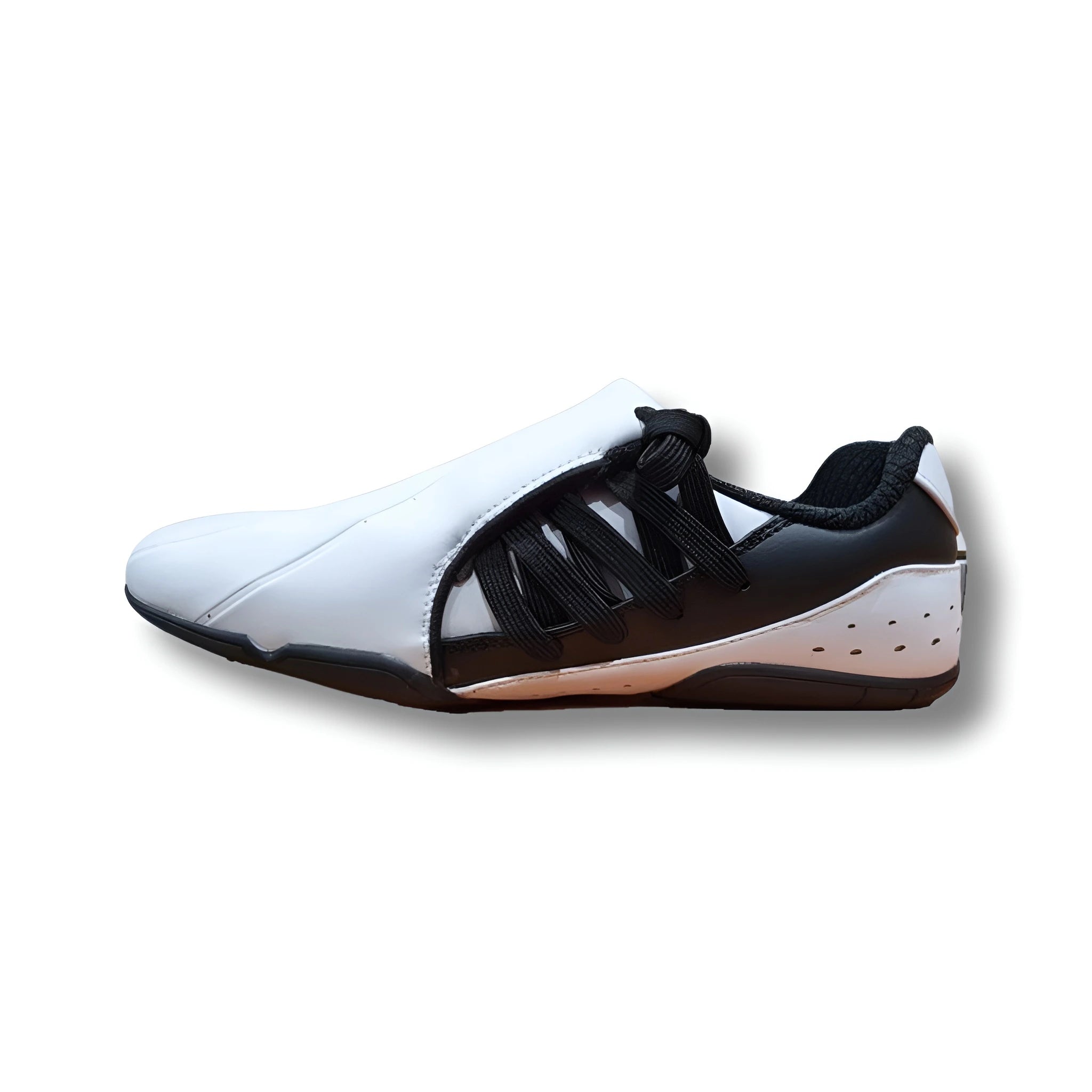 White and black martial artsw shoe on a white background