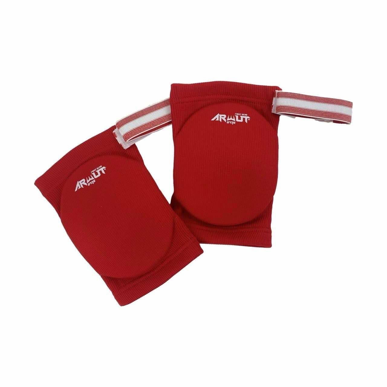 Red elbow pads with white accents on a white background