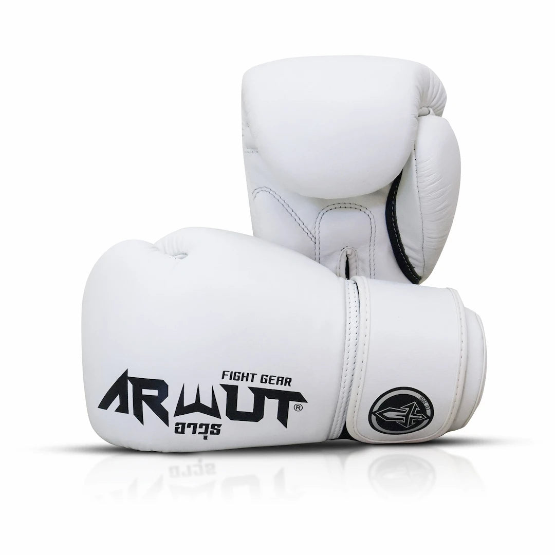 White boxing gloves with 'Arwut' branding on a white background
