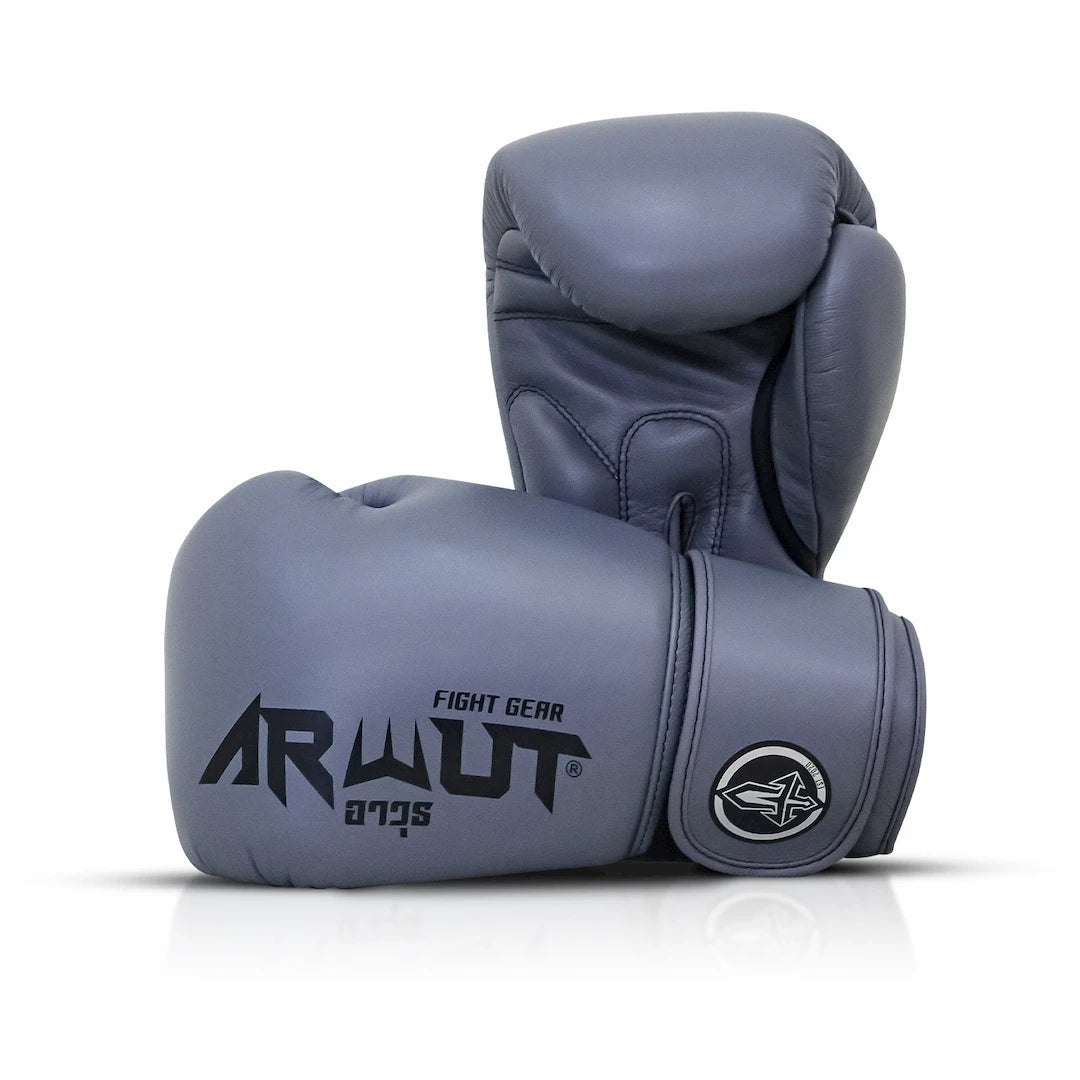 Gray boxing gloves with 'ARWUT' branding on a white background