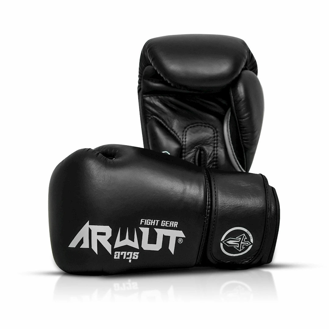 Black boxing gloves with 'ARWUT' branding on a white background