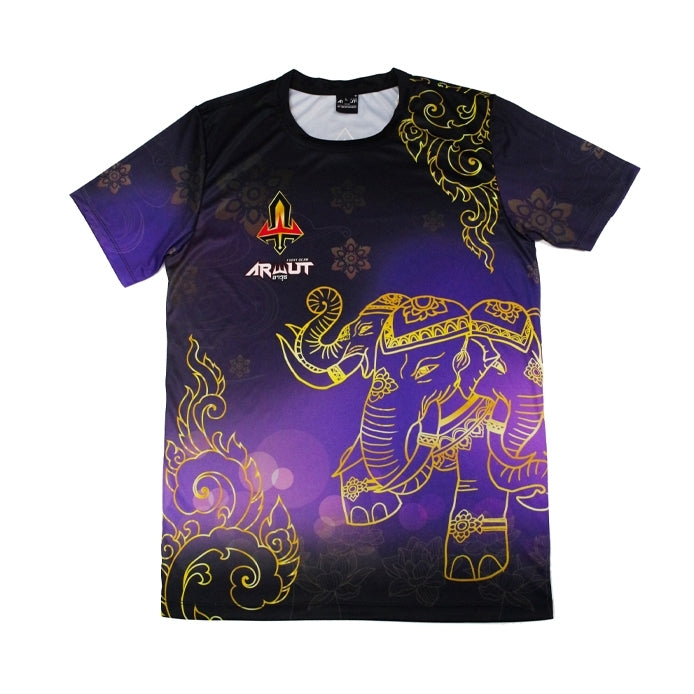 Arwut  t-shirt with elephant design and brand logo on a white background