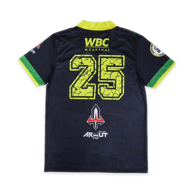 Black WBC sports jersey with yellow text and numbers on a white background