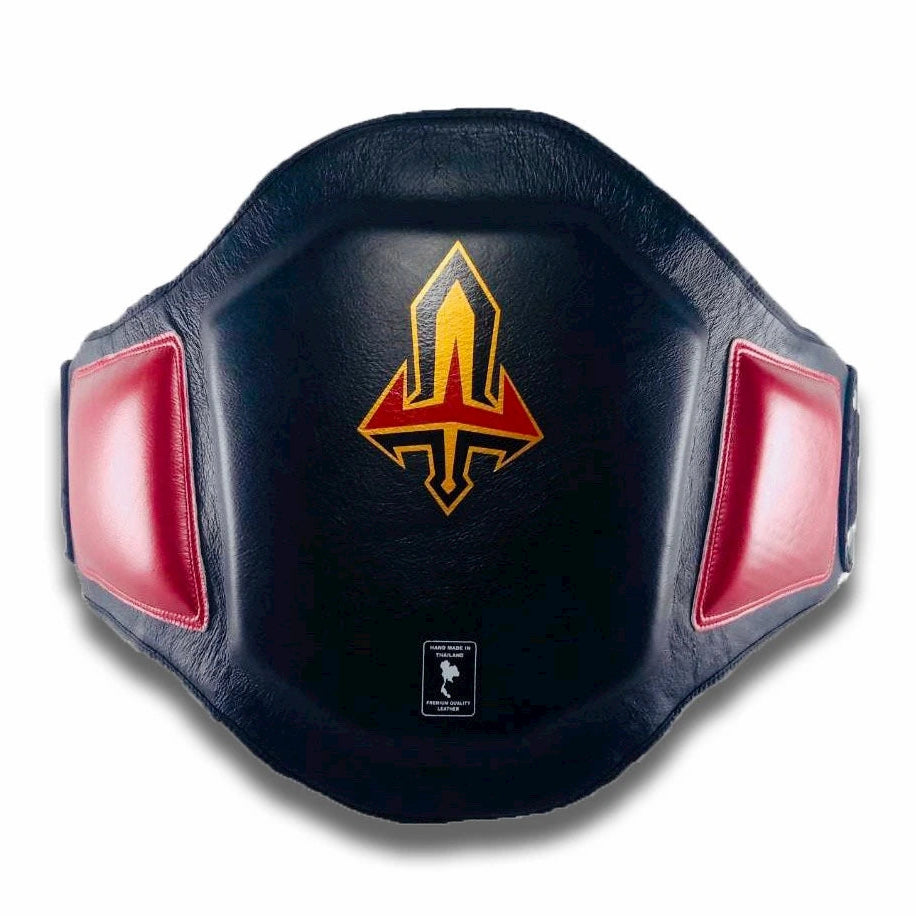Black and red belly pad with an Arwut emblem on a white background