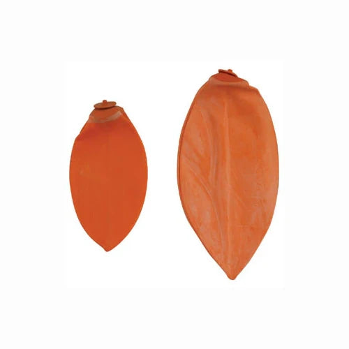 Two orange speed ball bladders on a white background