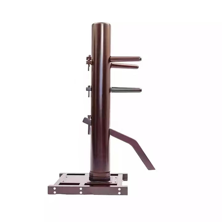 Brown martial arts training dummy on a white background