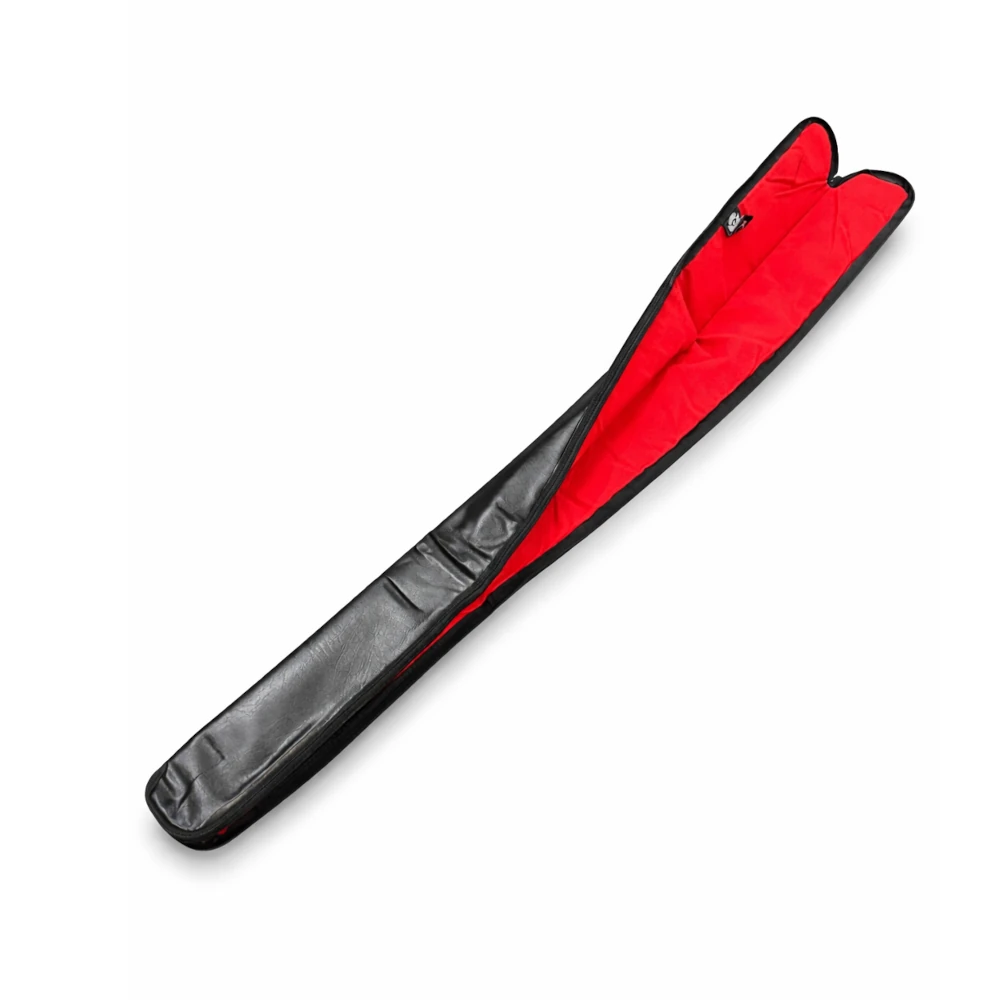 Red and black training bo case on a white background