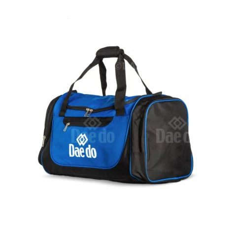 Blue and black duffel bag with 'Daedo' branding on a white background