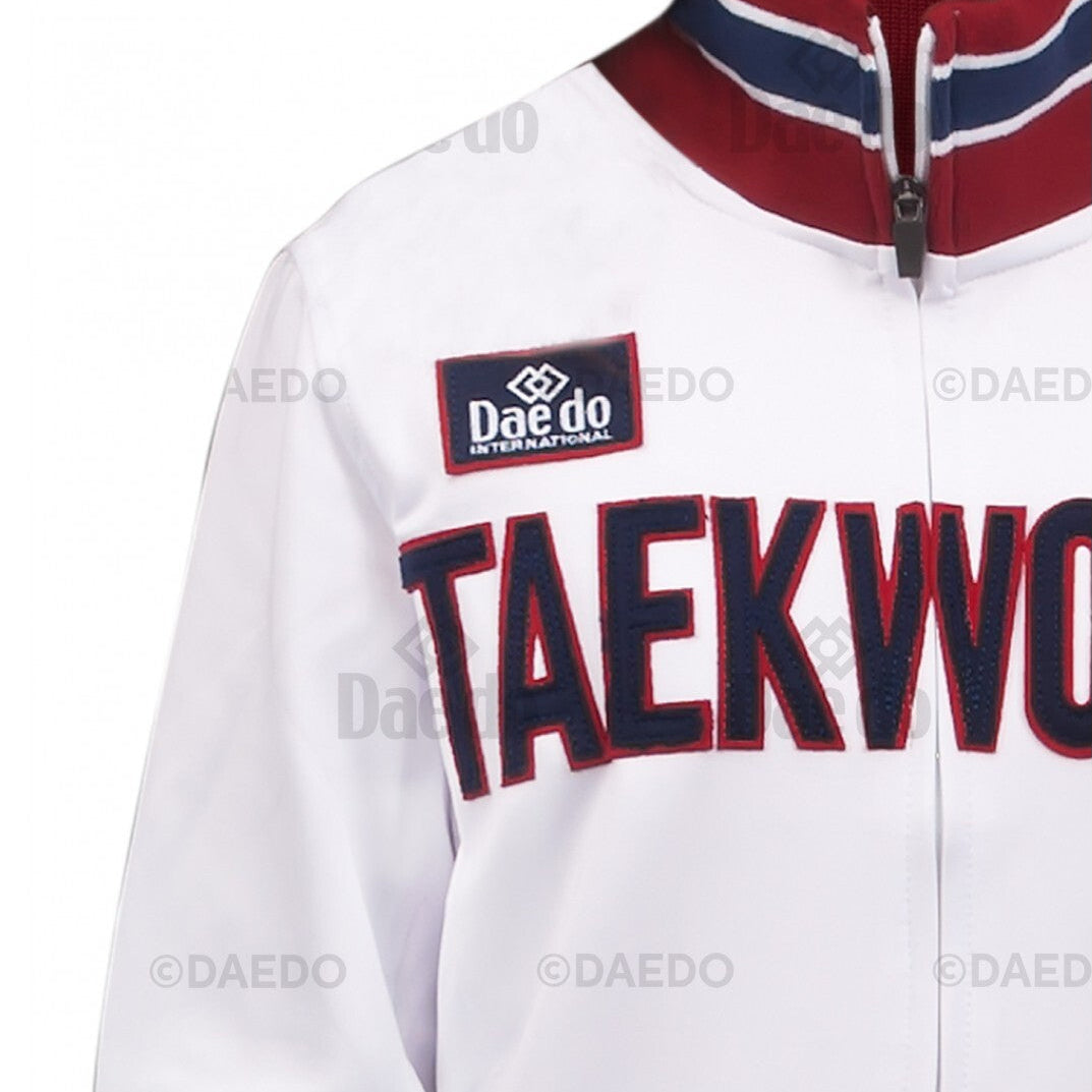 White jacket with 'Taekwondo' text and Daedo logo on a white background