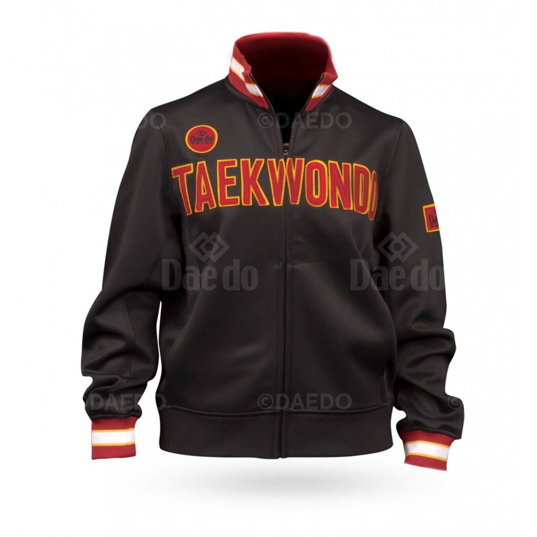 Black jacket with 'Taekwondo' text on a white background
