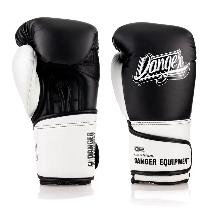 Black and white boxing gloves with 'Danger' branding on a white background