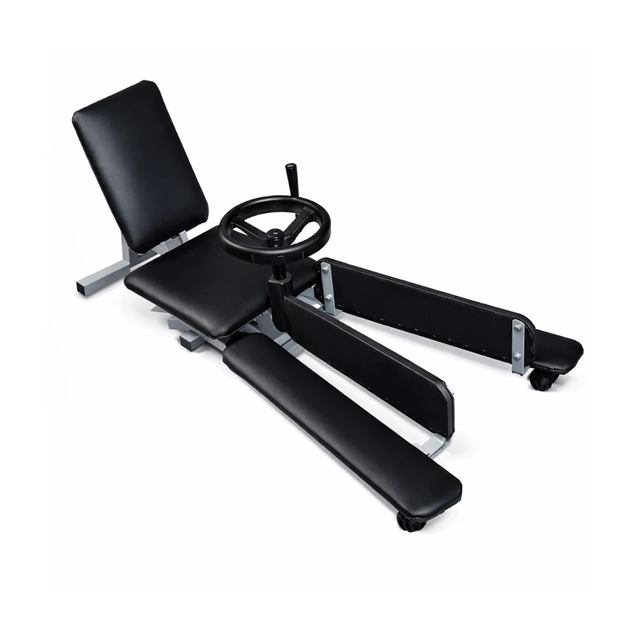 Black exercise leg stretcher on a white background