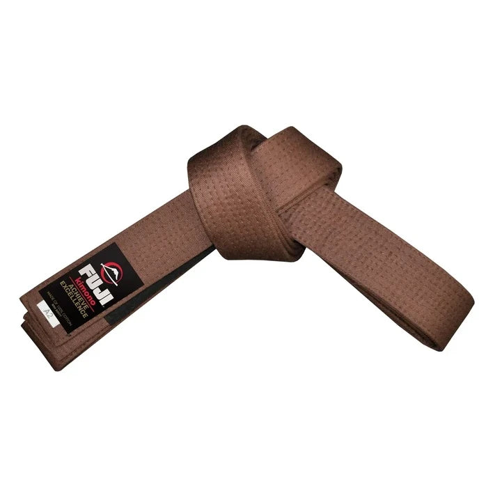 Brown martial arts belt with a Fuji brand logo on a white background