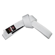White martial arts belt with a Fuji brand label on a white background