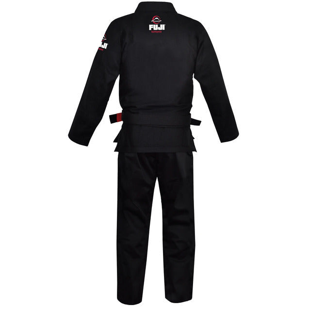 Black martial arts uniform with 'Fuji' branding on a white background
