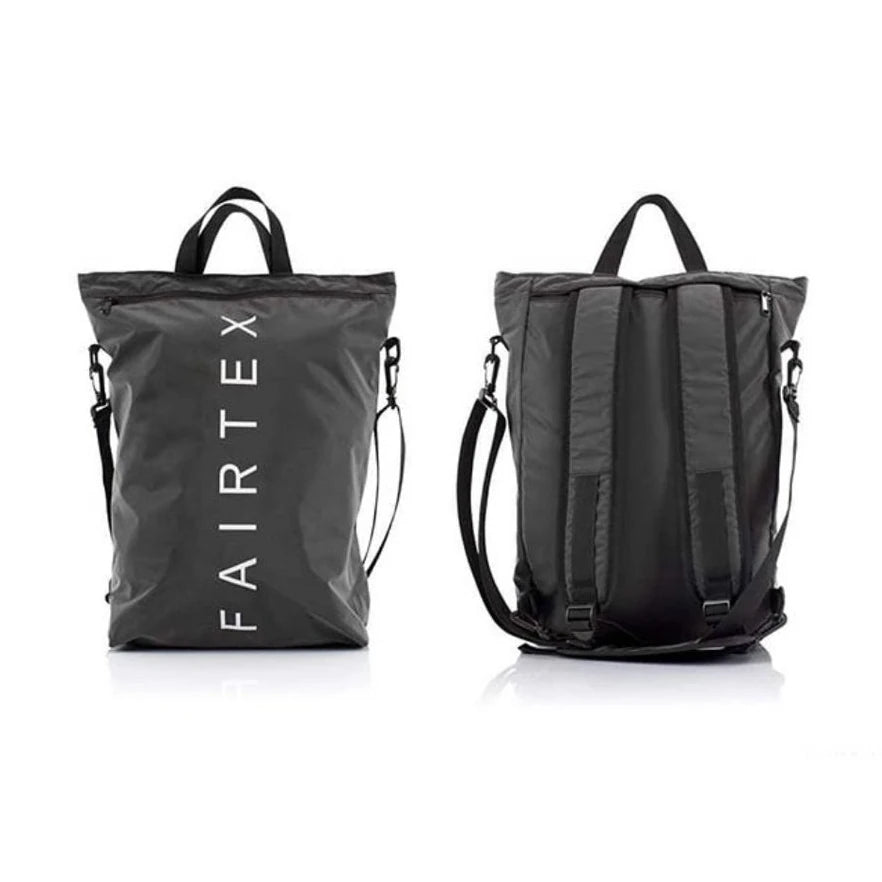 Two black backpacks with 'FAIRTEX' branding on a white background