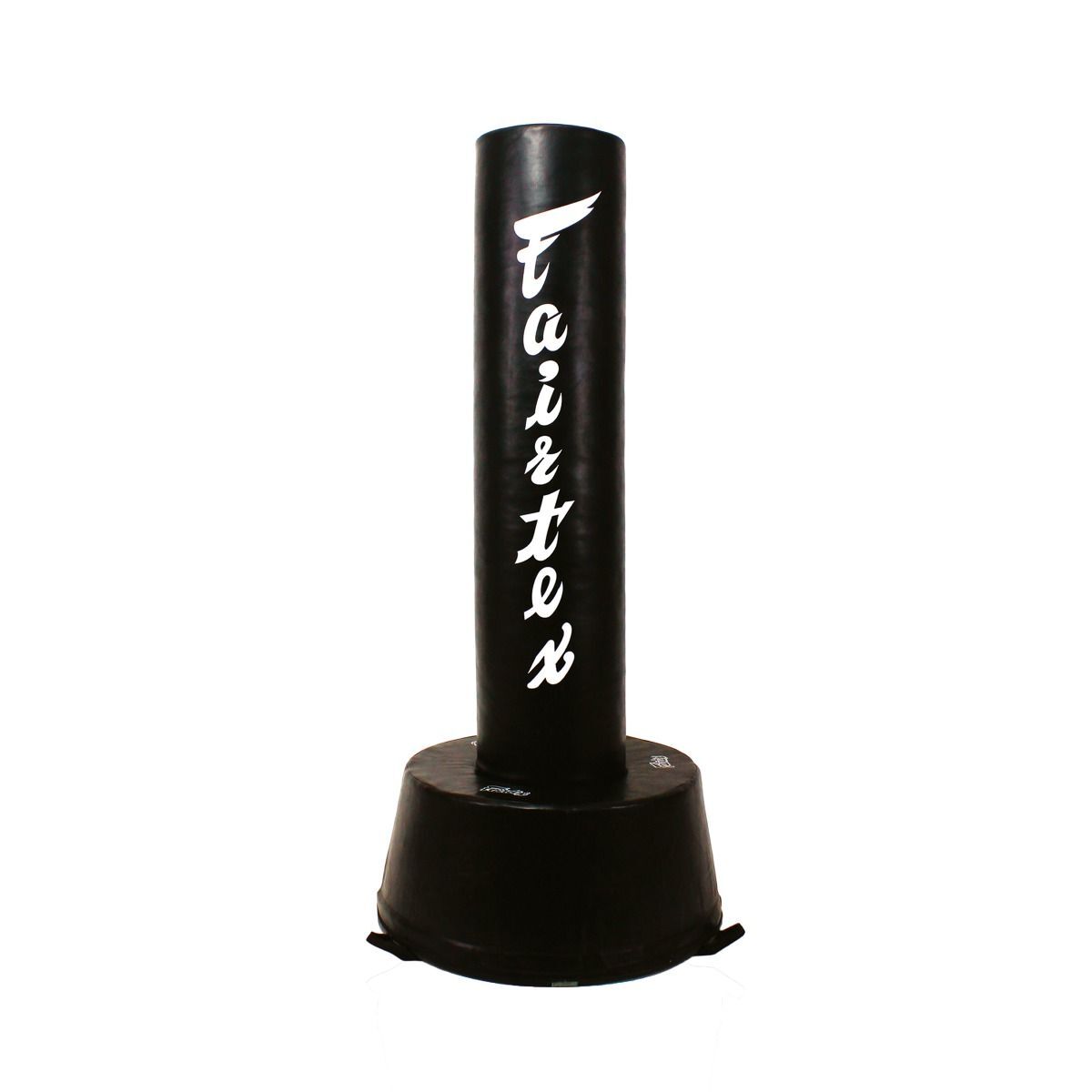 Black freestanding punching bag with 'Fairtex' branding on a white background