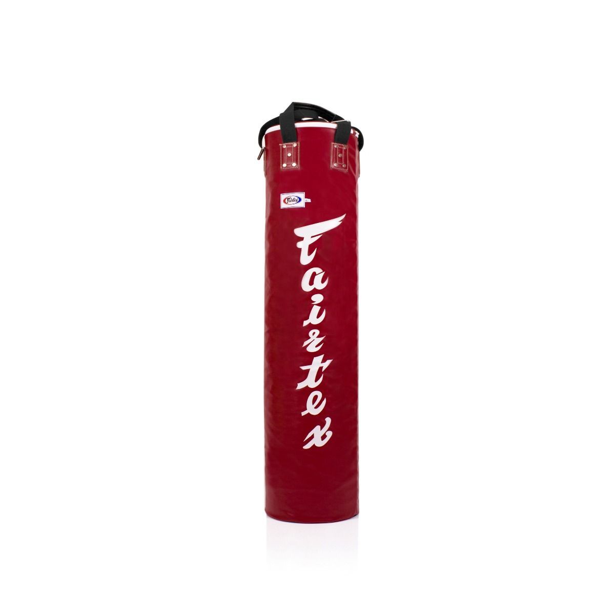 Red punching bag with 'Fairtex' branding on a white background