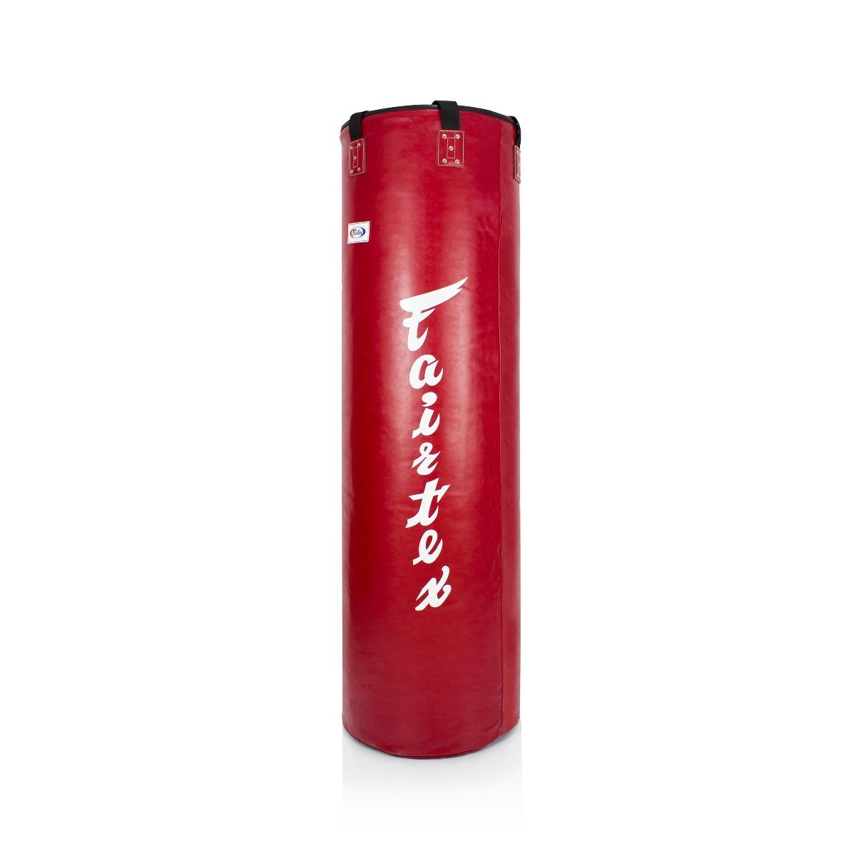 Red punching bag with 'Fairtex' branding on a white background