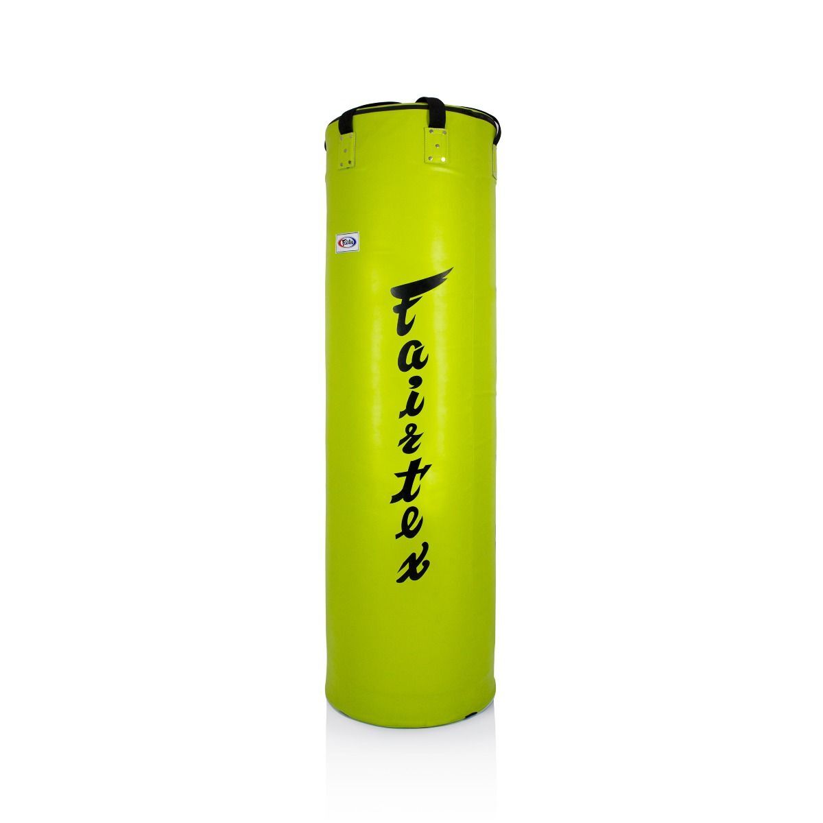 Green punching bag with black Fairtex logo on a white background