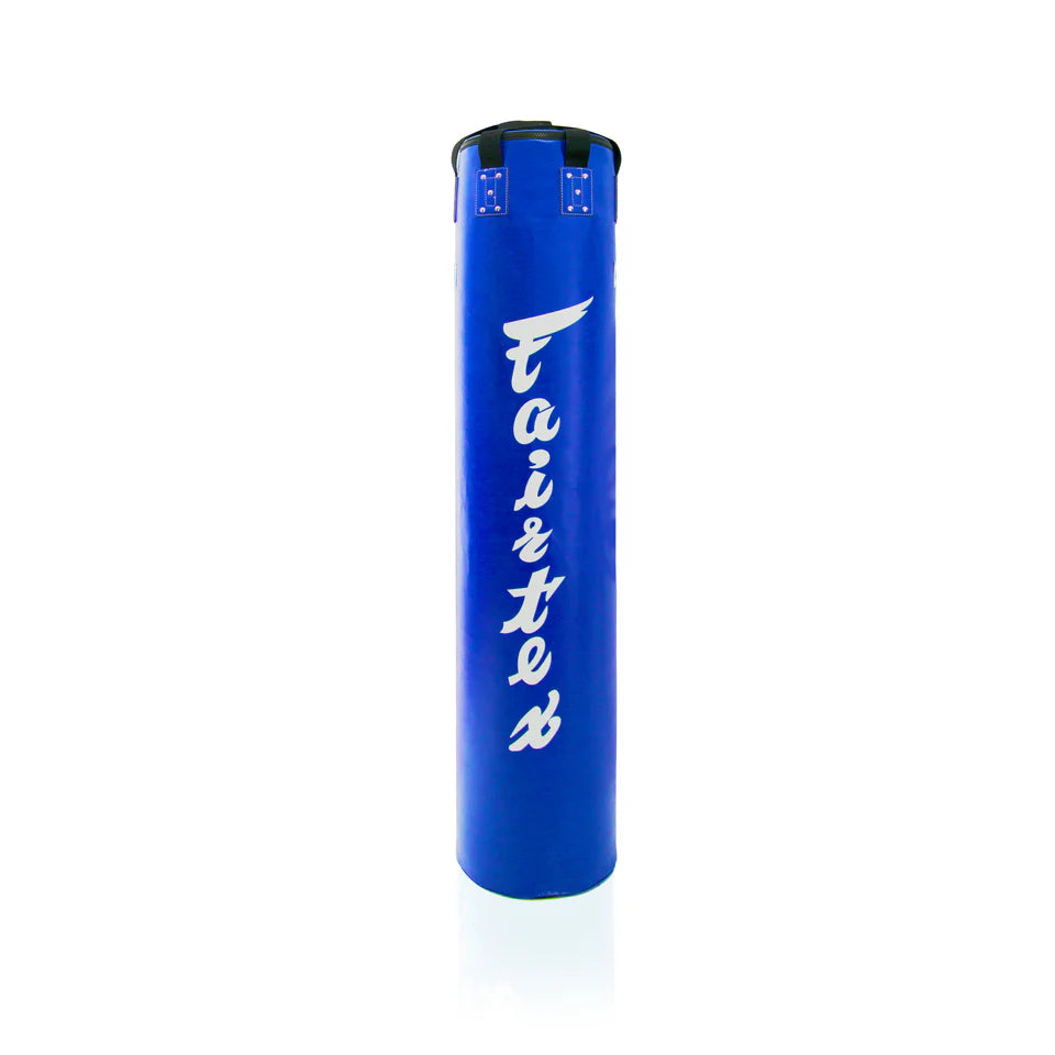 Blue heavy bag with 'Fairtex' branding on a white background