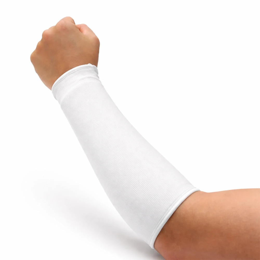 White MSA cloth arm guard on a person's arm against a white background