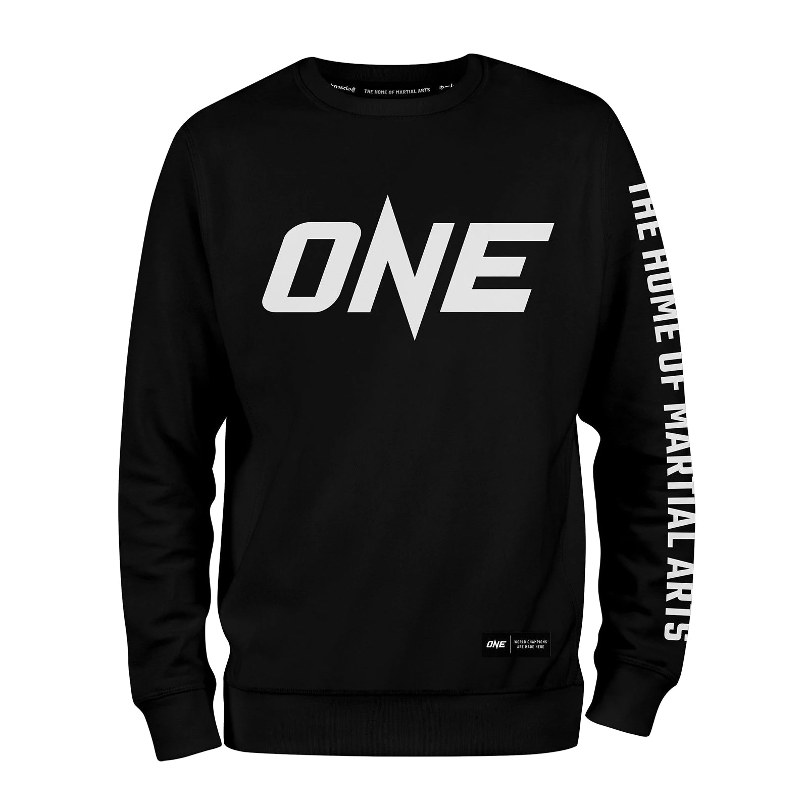 Black sweatshirt with 'ONE' logo on a white background
