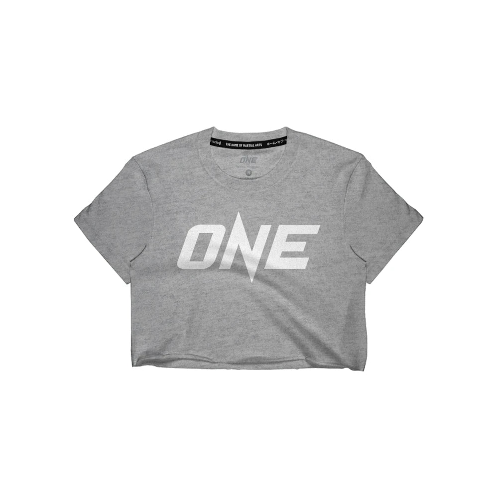 Gray t-shirt with 'ONE' logo on a white background