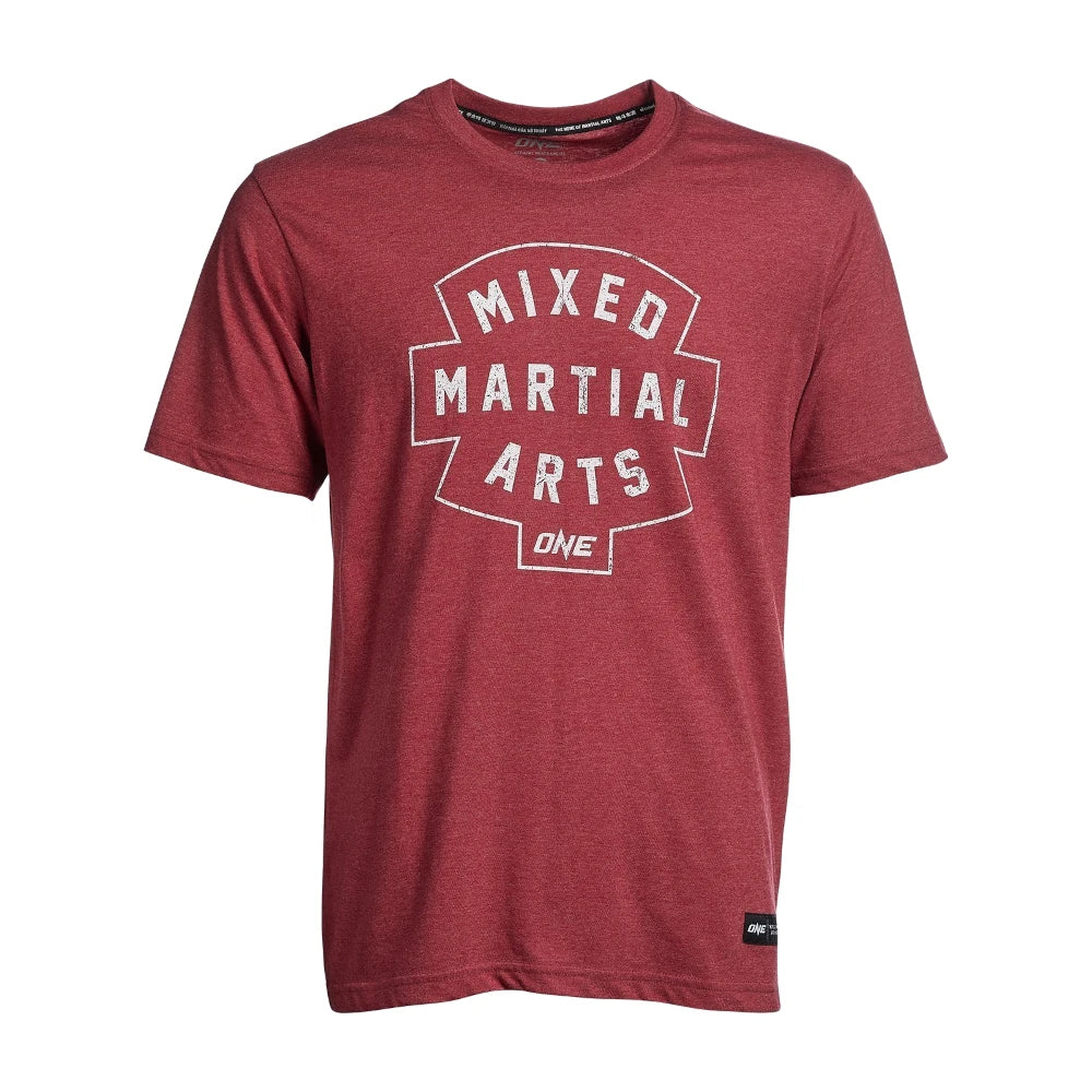 Red t-shirt with 'Mixed Martial Arts' text on a white background