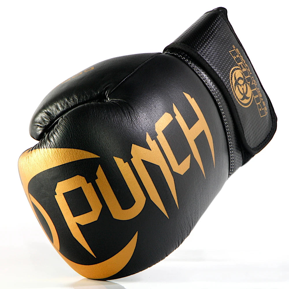 Black and gold boxing glove with 'Punch' branding on a white background