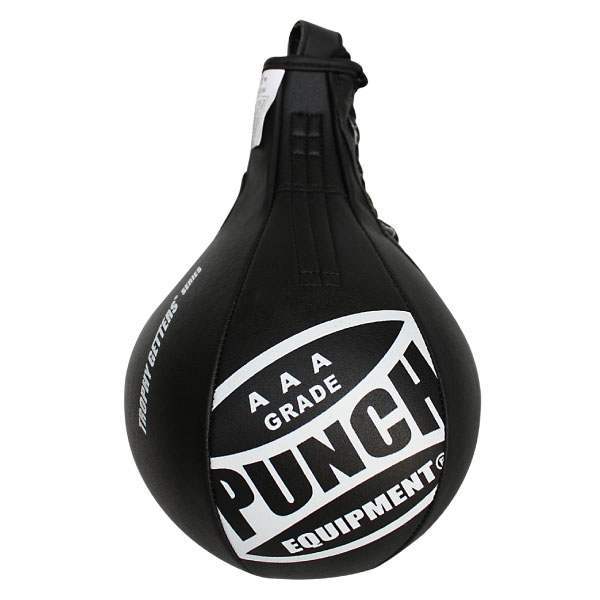 Black speed bag with 'Punch Equipment' branding on a white background