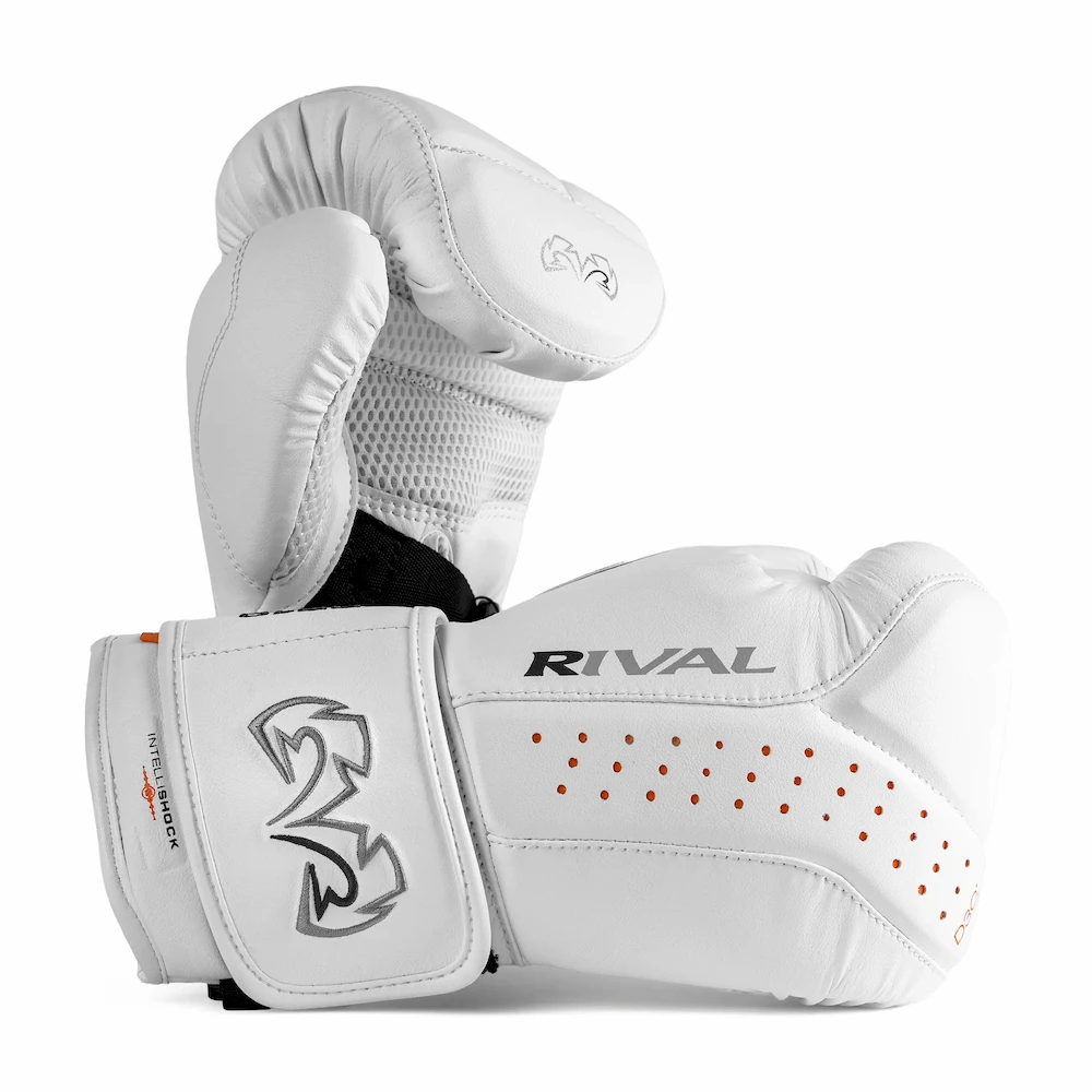 White boxing gloves with 'Rival' branding on a white background