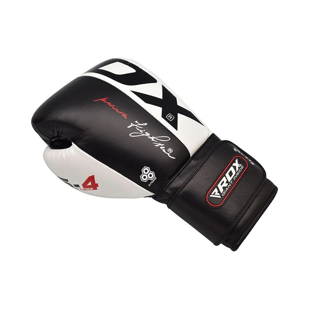 Black and white boxing glove with RDX branding on a white background