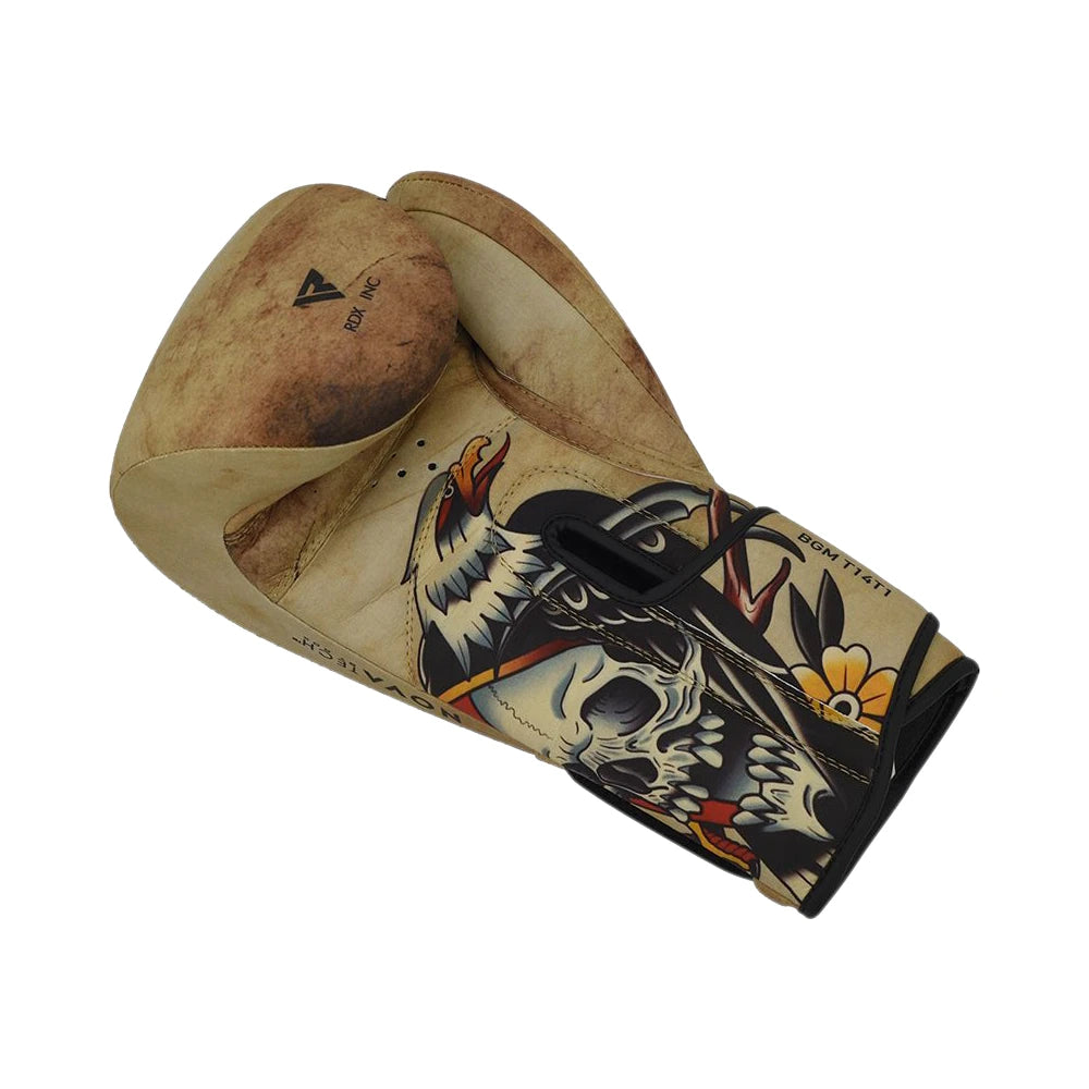 RDX boxing glove with tattoo design on a white background