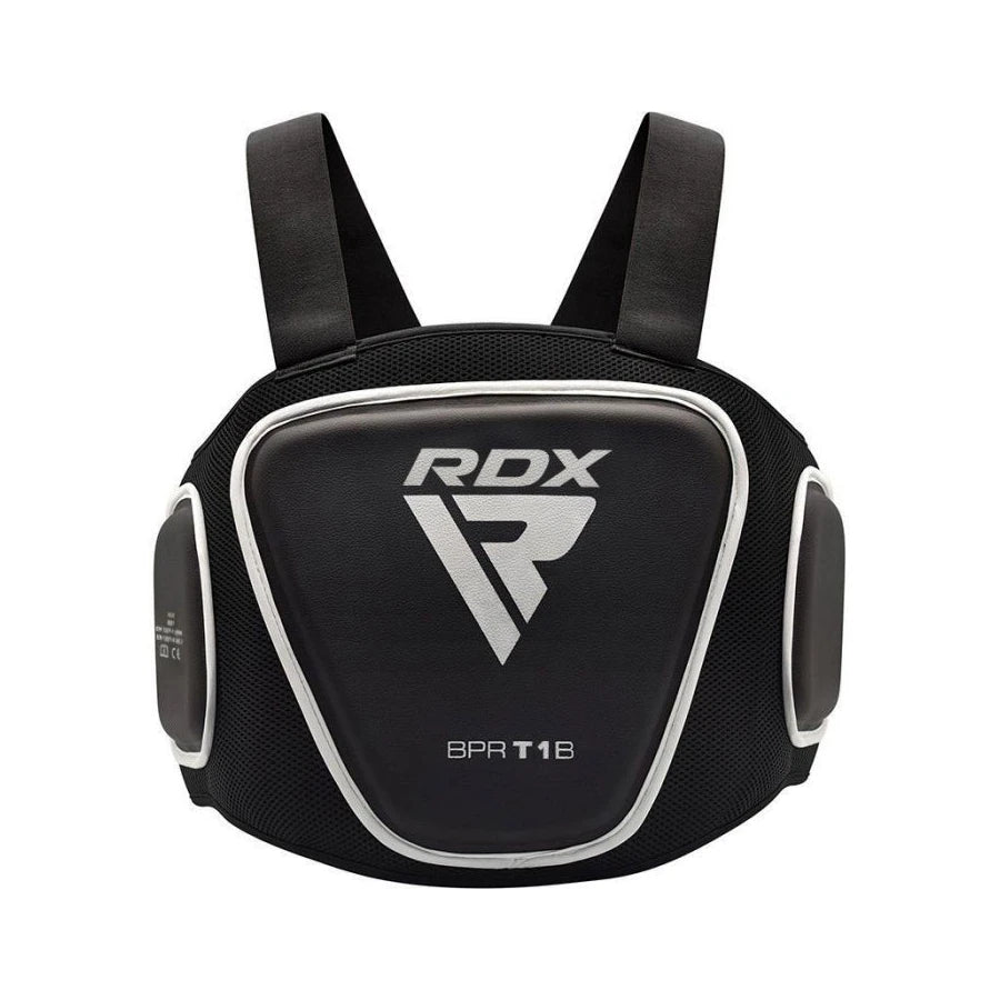 Black RDX body protector on a white background