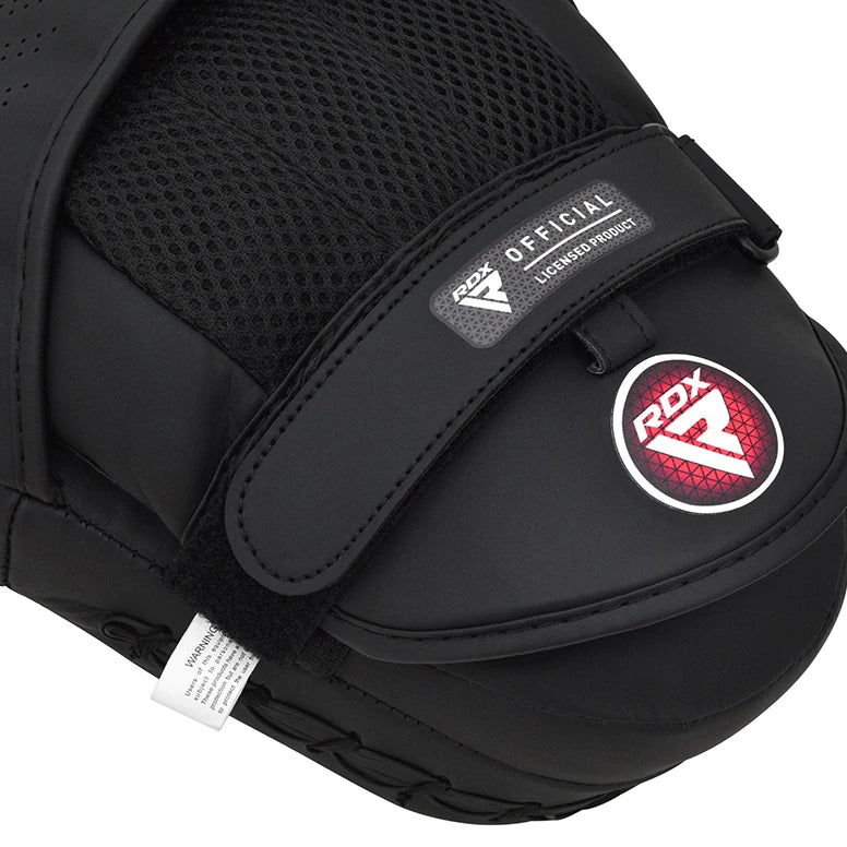 Black boxing mitt with RDX logo on a white background
