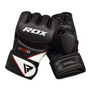 Black RDX MMA gloves on a white background