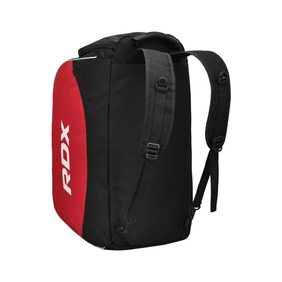 Black and red backpack with RDX logo on a white background