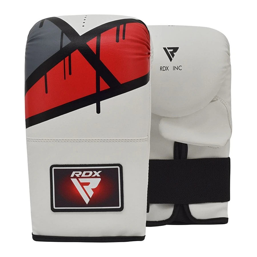 White and red boxing pads with black accents and RDX branding on a white background