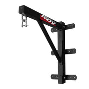 Black RDX punching bag bracket on a white background