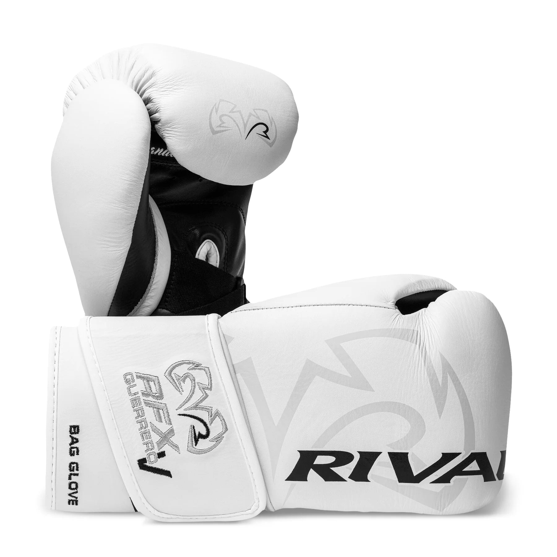 White Rival boxing gloves with black text and branding on a white background